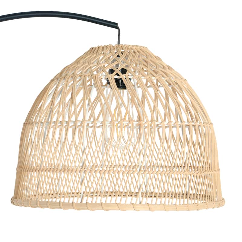 Floor Lamp with Marble Base and Rattan Shade