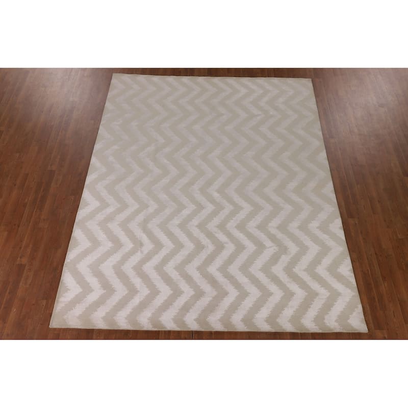 Chevron Style Nepalese Indian Area Rug Hand-Knotted Wool Carpet - 8'0" x 9'10"