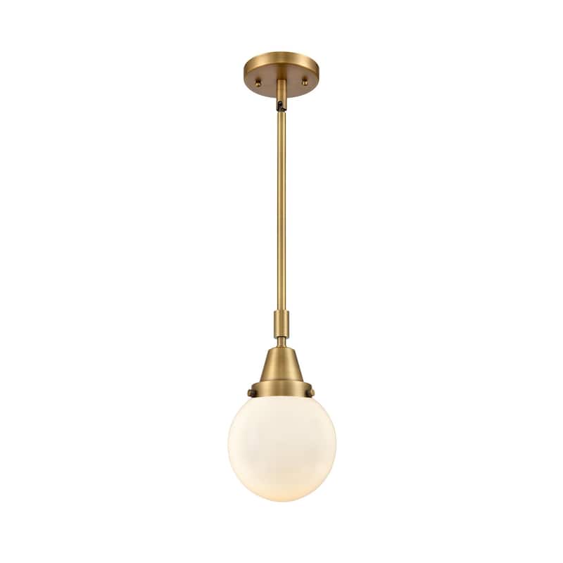 Innovations Lighting 447-1S-11-6 Beacon Pendant Beacon 6" Wide Mini - Brushed Brass / Matte White