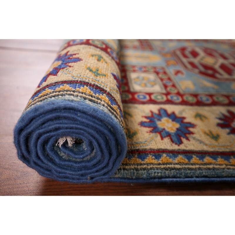 Blue Kazak Oriental Runner Rug Handmade Wool Carpet - 2'7" x 20'6"