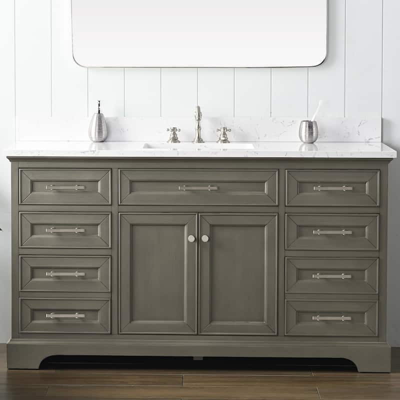 Sudio Design Thompson 60 Single Bathroom Vanity - 60-inch Single Sink - Silver Gray
