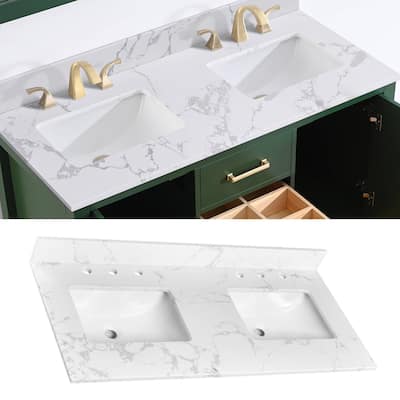 Glacifrost 48 inch Cultured Marble Bathroom Vanity Top with Double Sink
