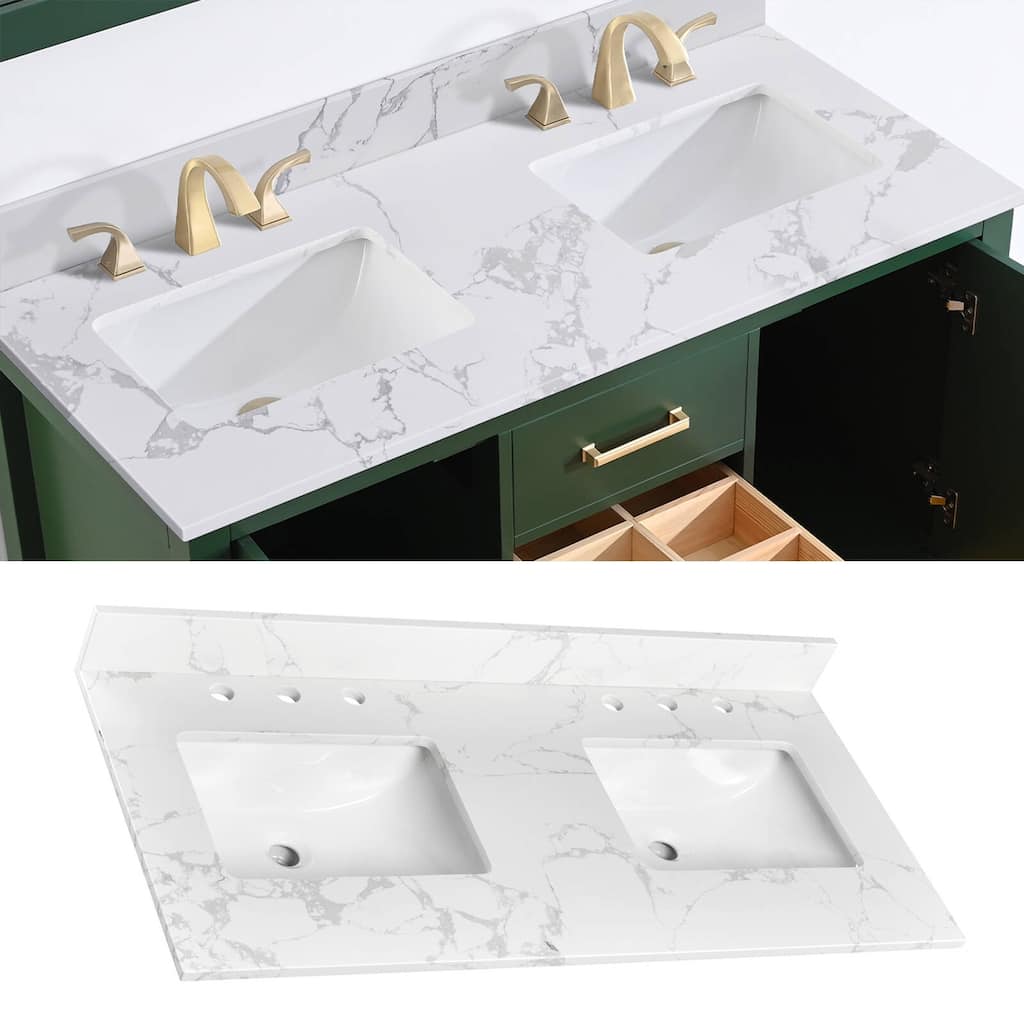 Glacifrost 48 inch Cultured Marble Bathroom Vanity Top with Double Sink