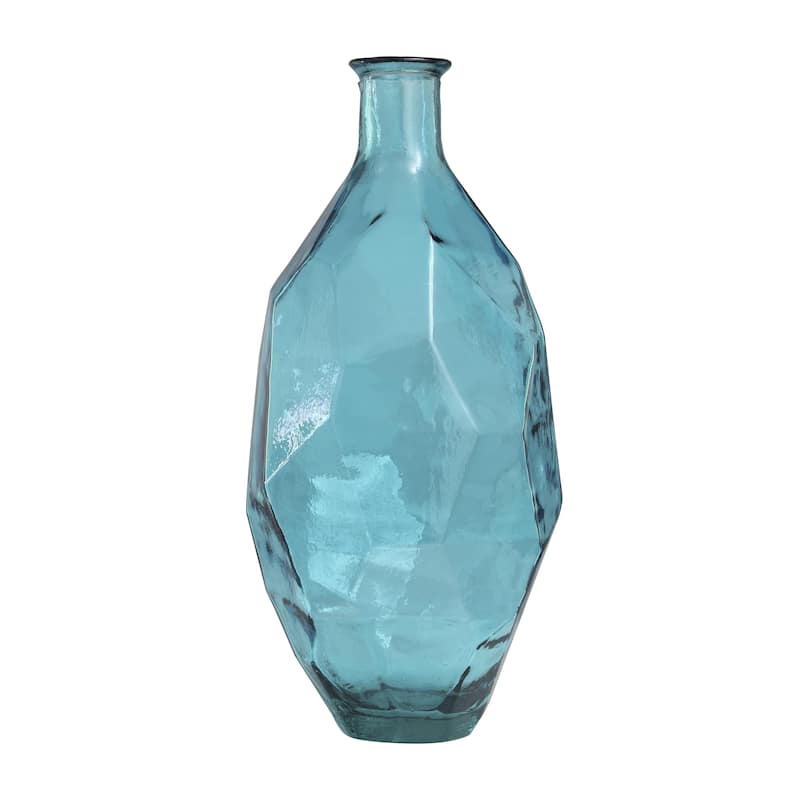 Recycled Glass Handmade Tall Spanish Bottleneck Decorative Vase - Blue, Teal, Clear - Roche River Decor