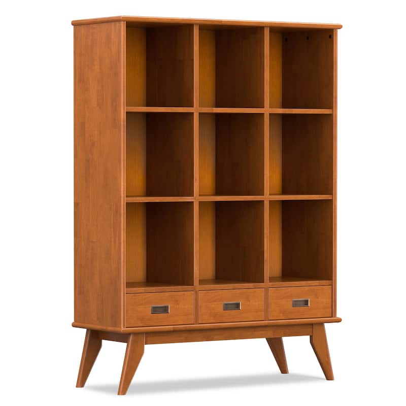 WYNDENHALL Tierney 42"Wide Solid Hardwood Mid-Century Storage Bookcase in Teak Brown -  42" W x 15.5" D x 58" H