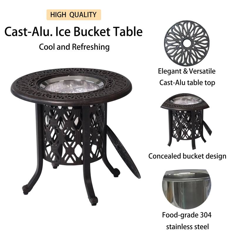 Bronze Outdoor Ice Bucket Side Table with 304 Stainless Steel Insert for Patio and Poolside - 21”Dia x 19.7”H