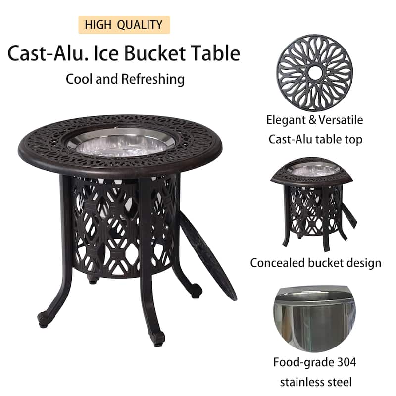 Roomfitters Hand Brushed Patina/Bronze Cast Aluminum, Food Grade 304 Stainless Steel Ice Bucket/Pail Table Set