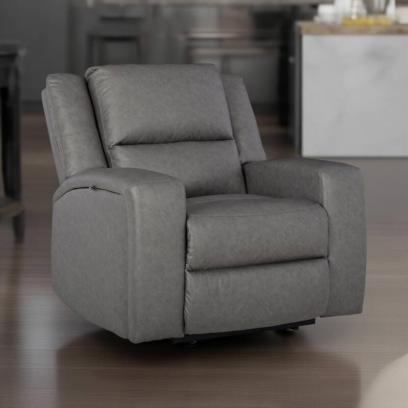 Vance Manual Recliner Chair, Gray Faux Leather, Pillow Top Headrest