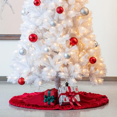 Glitzhome 48"D Deluxe Burgundy Velvet Ruffled Christmas Tree Skirt