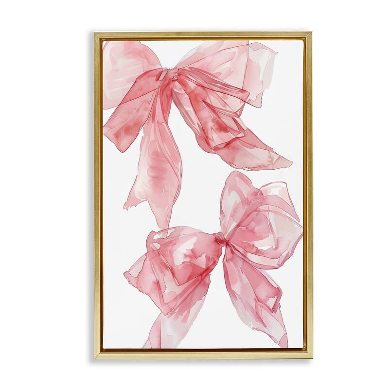 Stupell Sheer Pastel Pink Bows Framed Floater Canvas Wall Art Design By LSR Design Studio - 21 x 31 - Gold