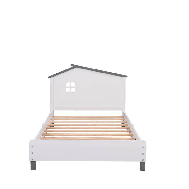 3-Pieces Bedroom Sets Twin Size Platform Bed with Nightstand and Storage dresser,Cream+Walnut