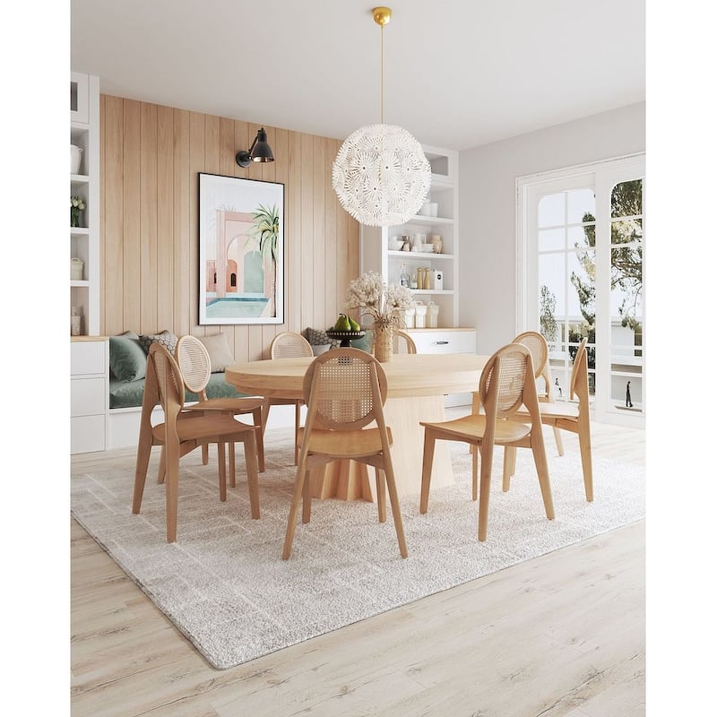 Manhattan Comfort Versailles Round Dining Chair in Black and Natural Cane - Set of 2