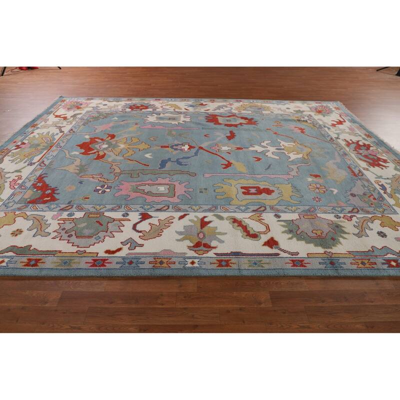 Blue Oushak Oriental Area Rug Handmade Wool Carpet - 9'2"x 11'11"