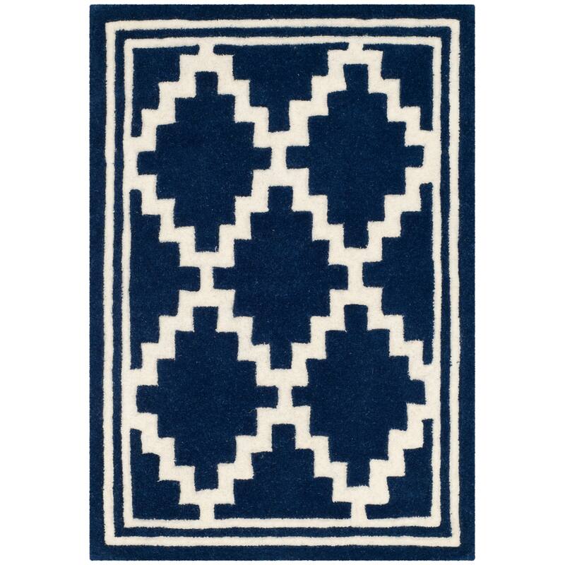 SAFAVIEH Handmade Chatham Doriane Modern Wool Rug - 2' x 3' - Navy/Ivory