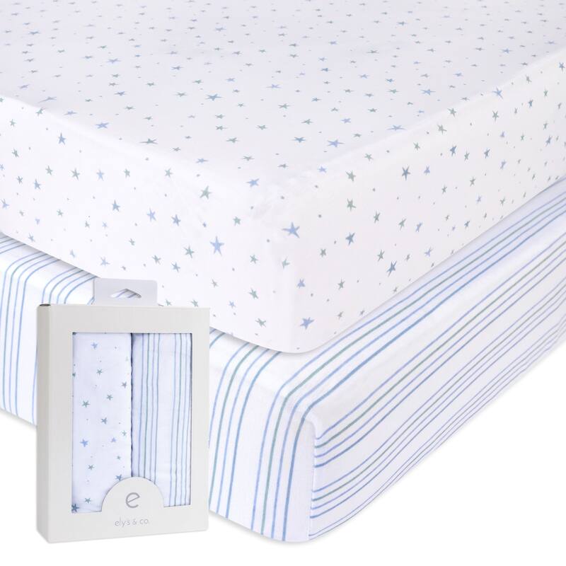 Ely's & Co. Baby Fitted Crib Sheet Set - 2 Pack - 28" x 52" - Dusty Blue Stars