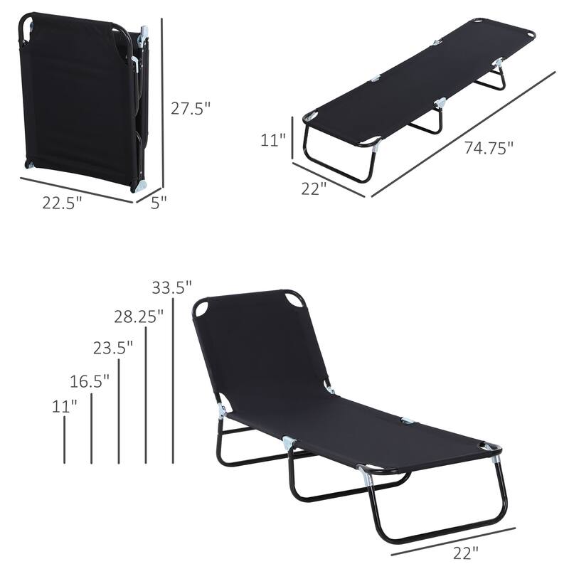 Folding Chaise Lounge Pool Chairs, Outdoor Sun Tanning Chairs, Reclining Back, Steel Frame & Breathable Mesh