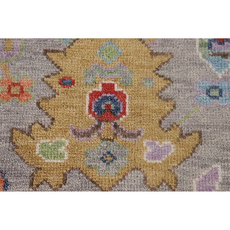 Grey Floral Oushak Oriental Area Rug Handmade Wool Carpet - 8'0"x 9'7"