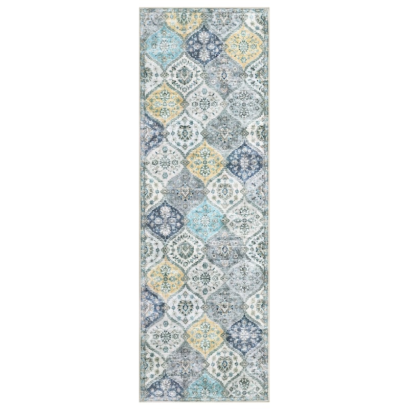Rugs for Living Room Vintage Oriental Trellis Area Rug Soft Non Slip Low Pile Accent Rugs for Dining Room Office