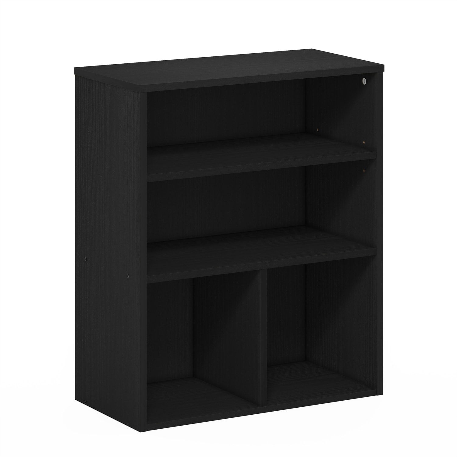28.1 in. Tall Black Oak Wood 3-Shelf Bookcase