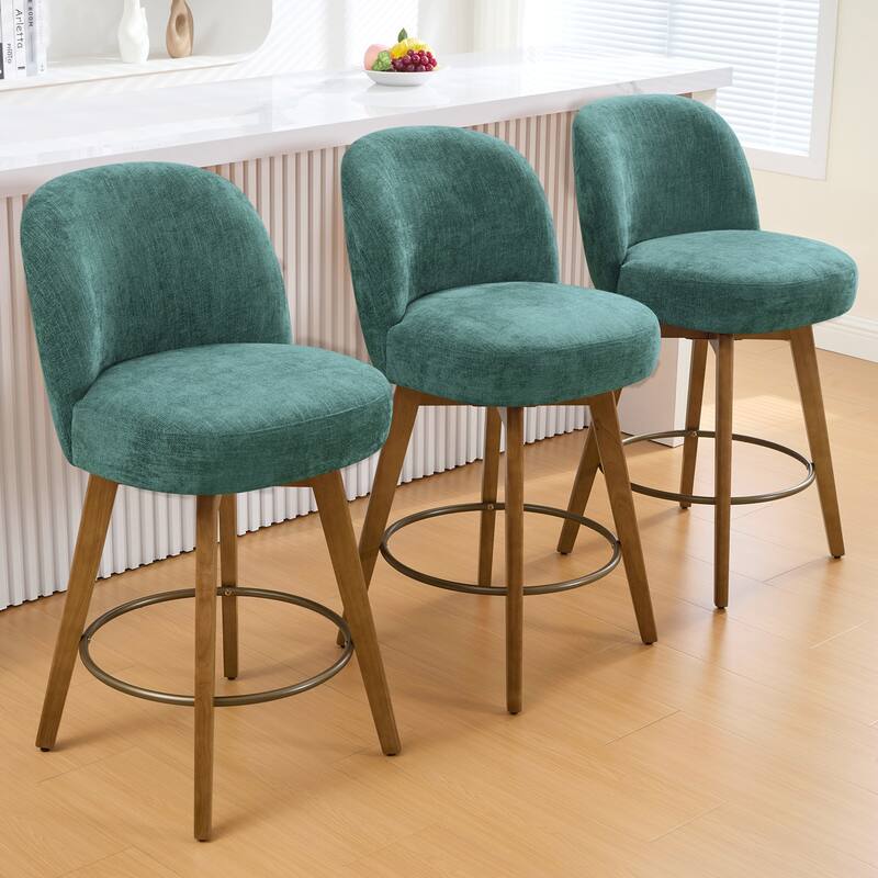 Fabric Upholstered Counter Height Swivel Bar Stools - 37.8"H x 19.7"W x 23.2"D