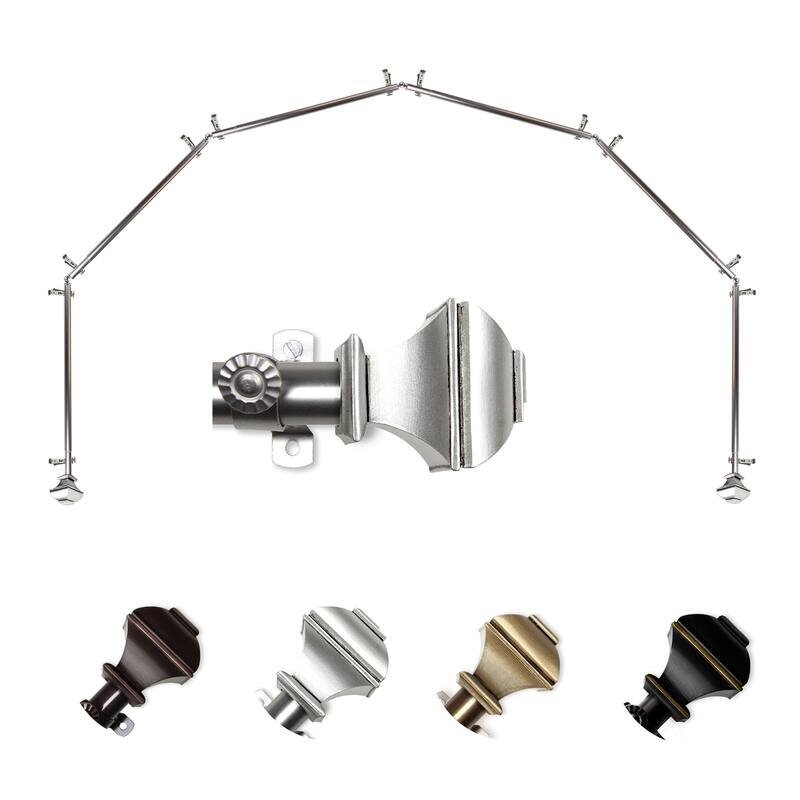 City Chic Bay Window Curtain Rod - Antique Brass Corner Rods for Draperies & Curtains - 13/16 Inch - M