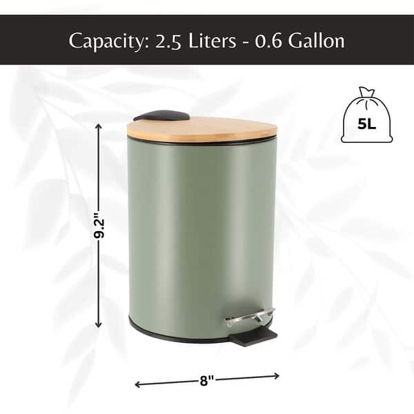 dimension image slide 0 of 9, Stylish Trash Can with Bamboo Lid and Pedal, 2.5L Capacity - 9.2" H x 8" L x 8" W