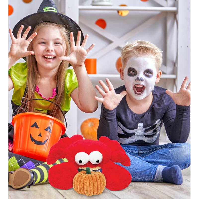 DolliBu Large Googly Eyes Red Crab Stuffed Animal with Pumpkin Decor - 14 inches