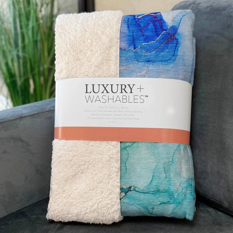 Premium Machine Washable Modern Watercolor Sherpa Throw Blanket