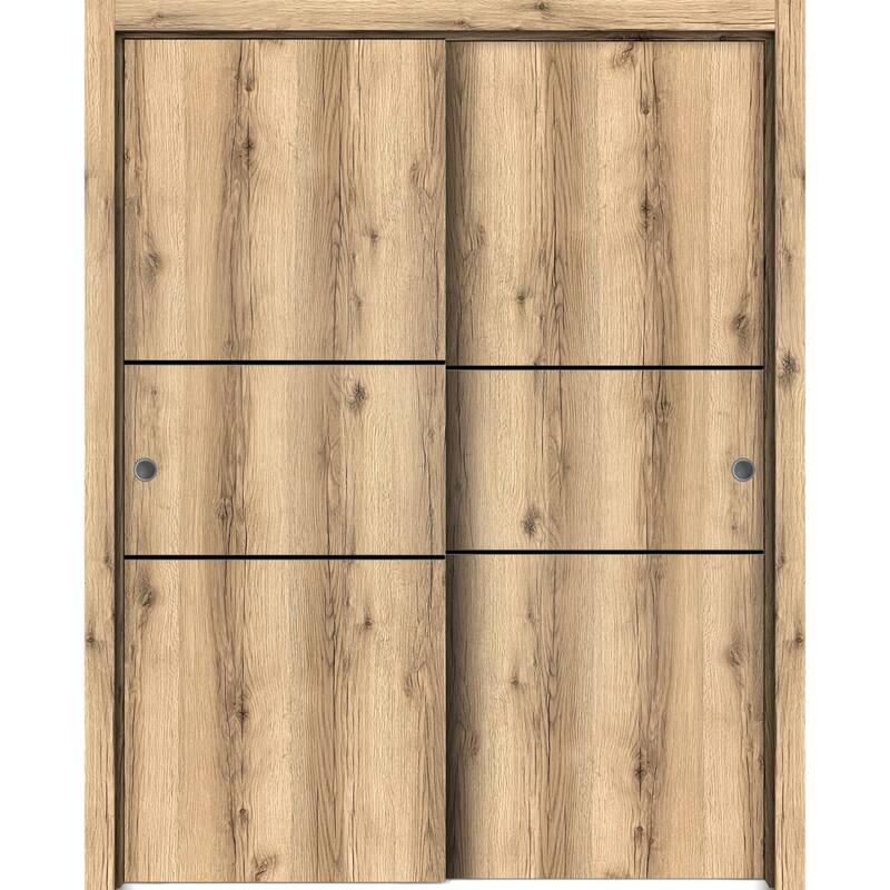 Bypass Doors 36 x 80 Planum 0014 Oak with Sturdy Rails - 84" x 96" ( 2* 42x96)