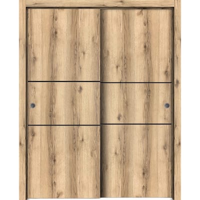 Bypass Doors 36 x 80 Planum 0014 Oak with Sturdy Rails