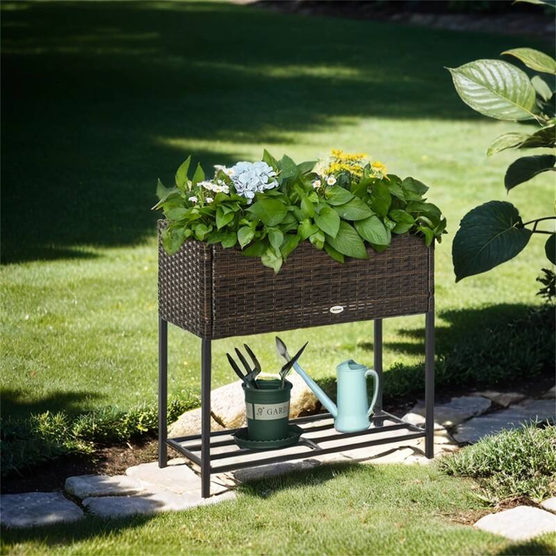Outsunny Raised Garden Bed,Elevated Planter Box w/Rattan Wicker Look