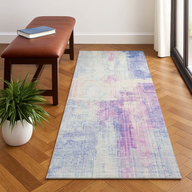 Premium Washable Super Soft Abstract Glam Mayfield Rug - Sky - 2'3" x 7'6"