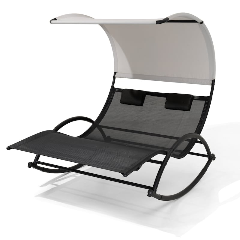 Pellebant Outdoor Double Chaise Lounge Chair Swing Hammock Bed with Canopy - N/A
