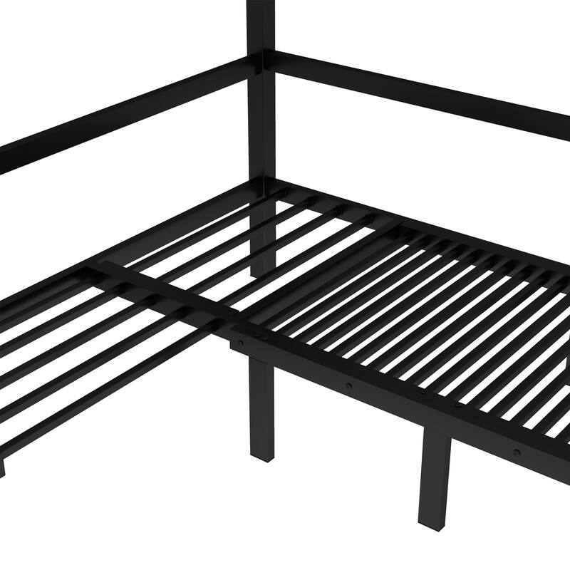 Queen over Queen Pull-Out Metal Bunk Bed with Safety Rails and Convertible Lower Bunk
