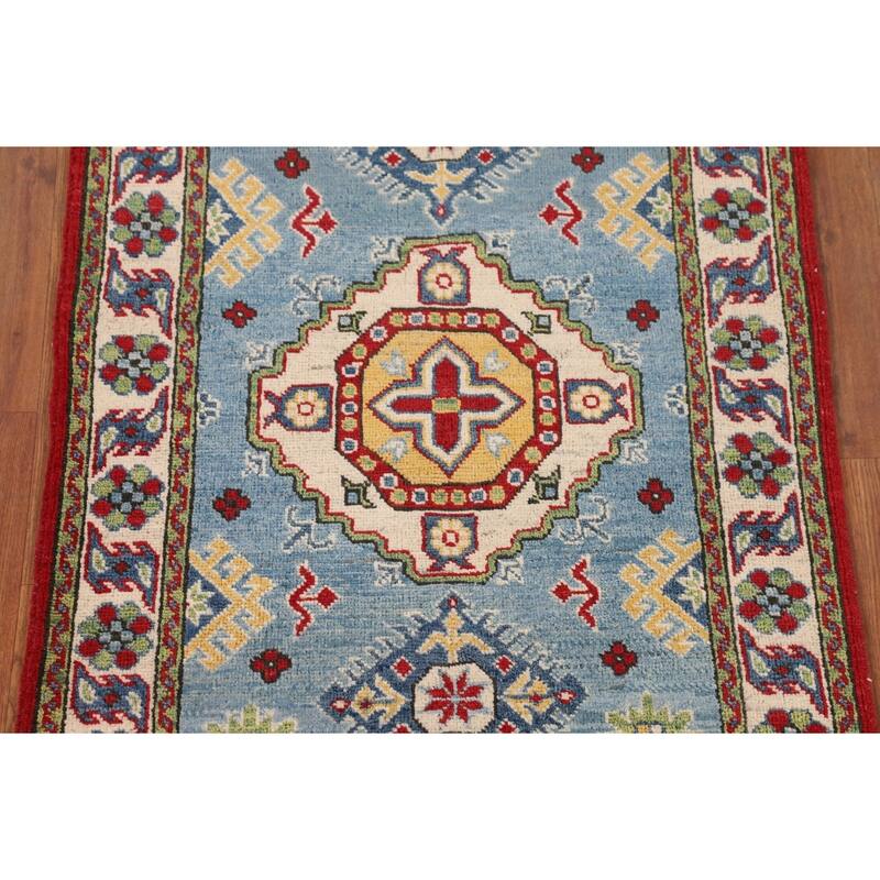 Light Blue Kazak Oriental Accent Rug Handmade Wool Carpet - 2'9" x 4'1"