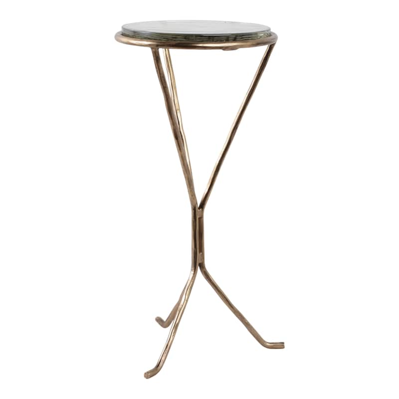 Iron Glass Round Top Accent Table Sculptural Tripod Base - 23" Gold - 10.5" x 10.5" x 22.5"