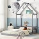 preview thumbnail 2 of 7, Full Size Roof-Framed Headboard Floor Bed Frame with Headboard Guardrails, without Slats, No Need Spring Box, Grey