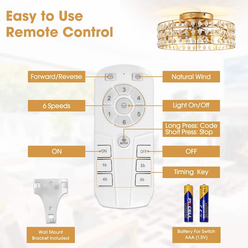 18" Bohemian Gold Caged Reversible Propeller Low Profile Smart Ceiling Fan with APP Control and Remote