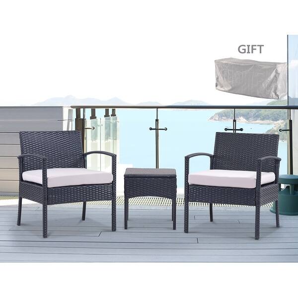 Grearden 3 Piece Outdoor Patio Wicker Bistro Chat Set With Cushions Overstock 31721343