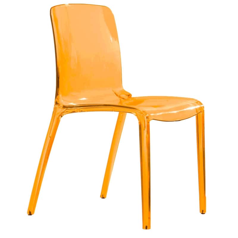Stackable Acrylic Dining Chair Modern Full Back Transparent Accent Side Chair - Height 32.25", Width 20.5", Depth 21". - Transparent Orange