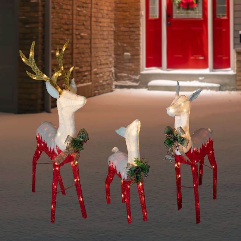 Set of 3 Lighted Red Reindeer Family Outdoor Christmas Decoration - 52.5"