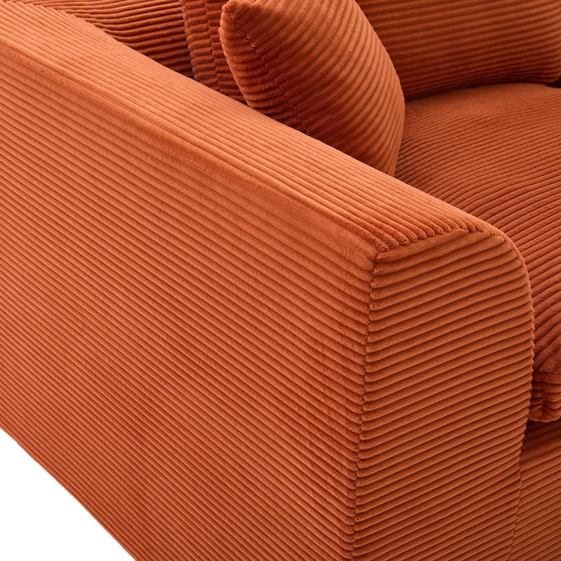 Modern 2-Seater Corduroy Cloud Sofa Modular 2-Piece Sectional Sofa with Removable Covers, for Living Room, Bedroom, Orange