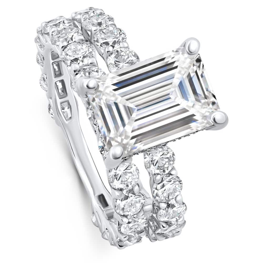 Bliss Diamond Certified 7.74Ct Emerald Diamond Side Halo Engagement Ring Set Lab Grown