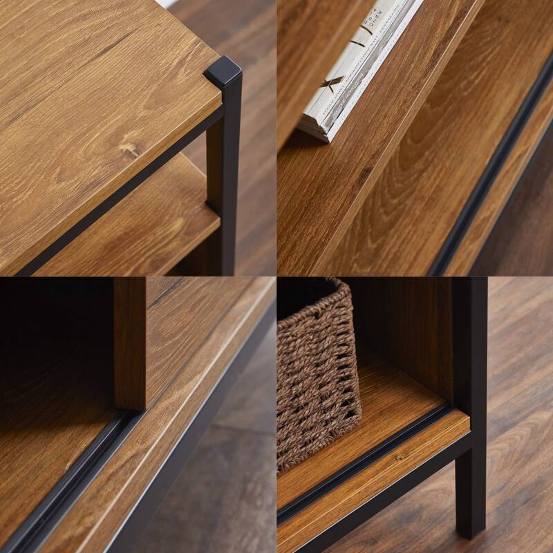 50-inch Wood TV Stand with Sliding Barn Doors Oak Brown Media Console Entertainment Center for Living Room, Sturdy TV Cabinet