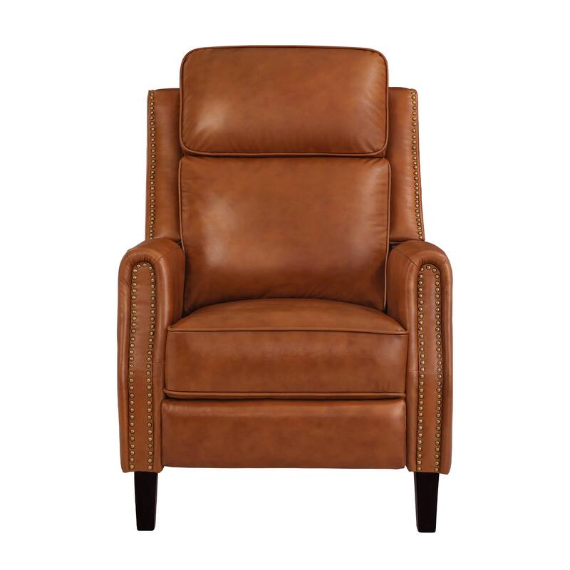 Genuine Leather Recliner Push Back Recliner Chair 3 Adjustable Armchair with Wooden Legs for Living Room, Bedroom