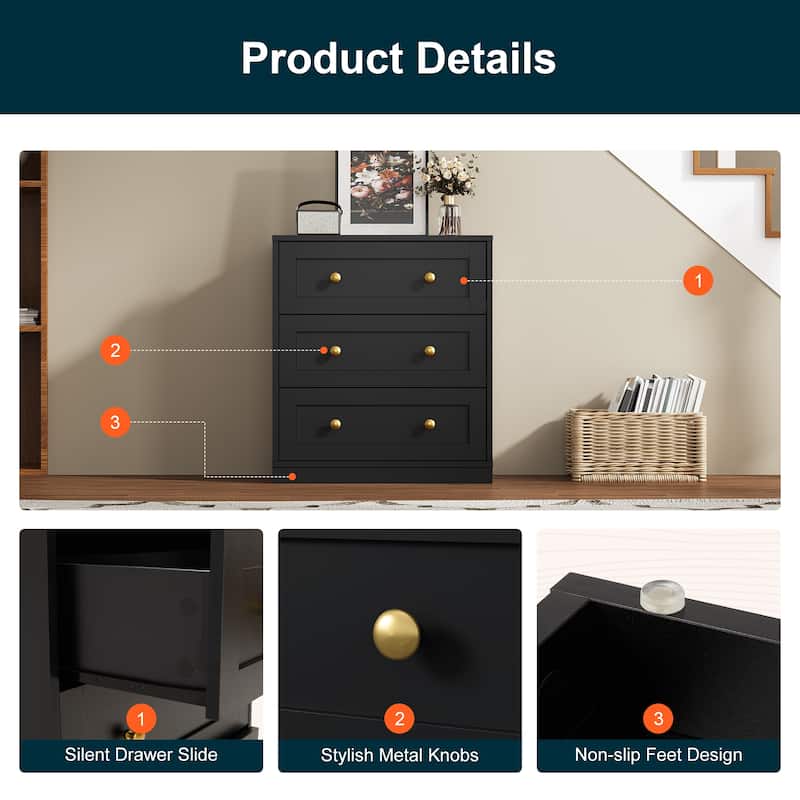 Modern Night Stand with 3 Drawers