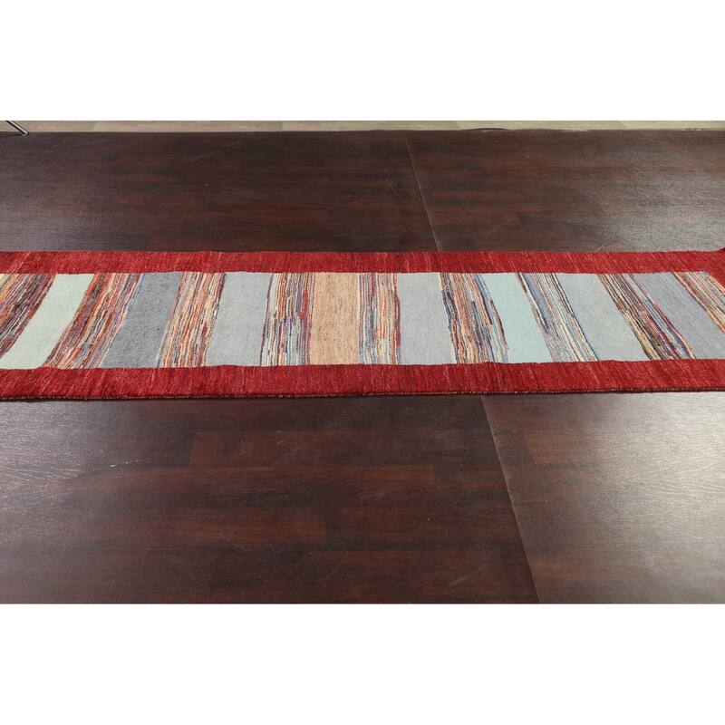 Striped Gabbeh Kashkoli Oriental Runner Rug Hand-knotted Wool Carpet - 2'9" x 10'4"