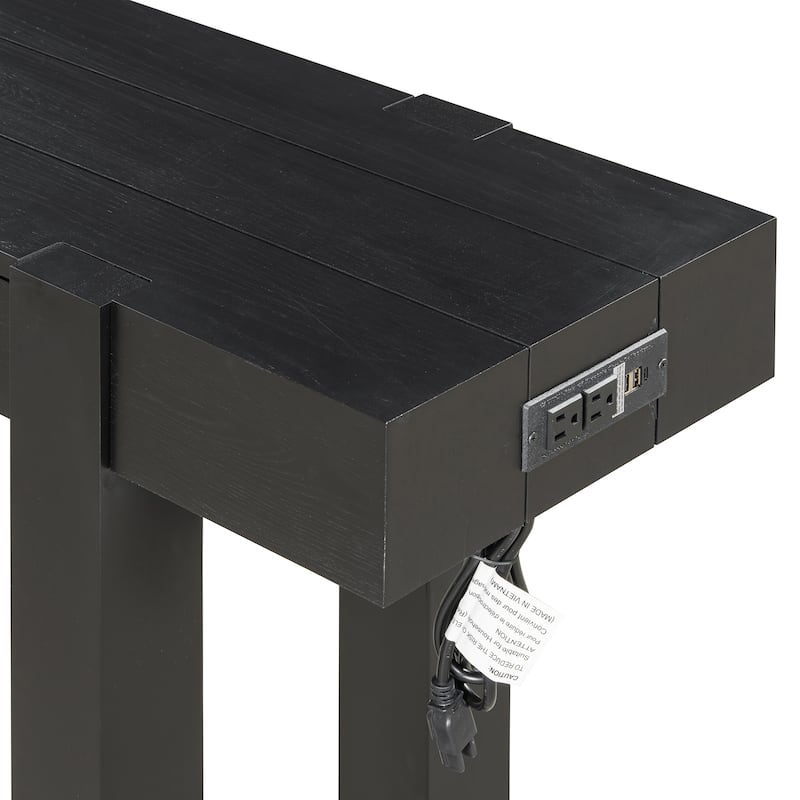 Rustic Minimalist Console Table with 1 Hidden Drawer and Side Power Outlet