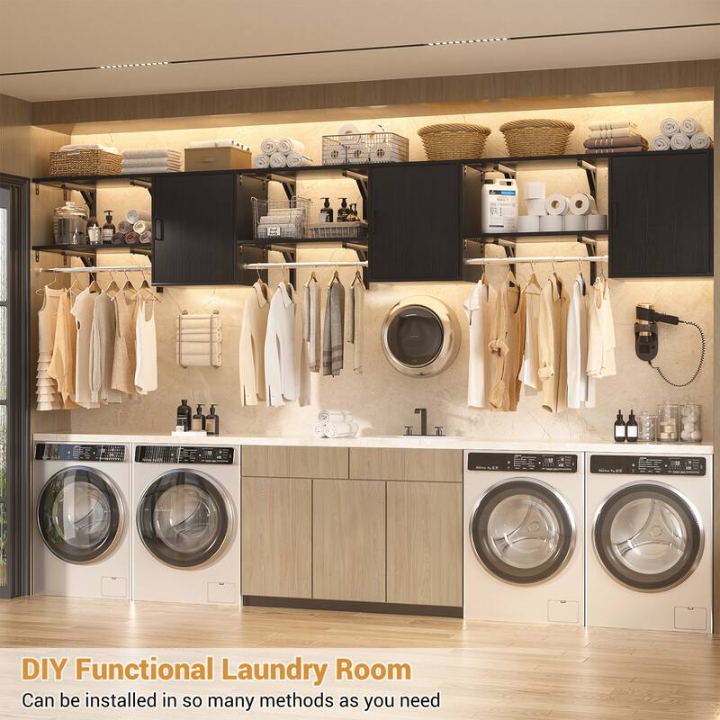 65''W Reversible Laundry Storage Cabinet with Doors and Storage Shelves and Shelf Towers