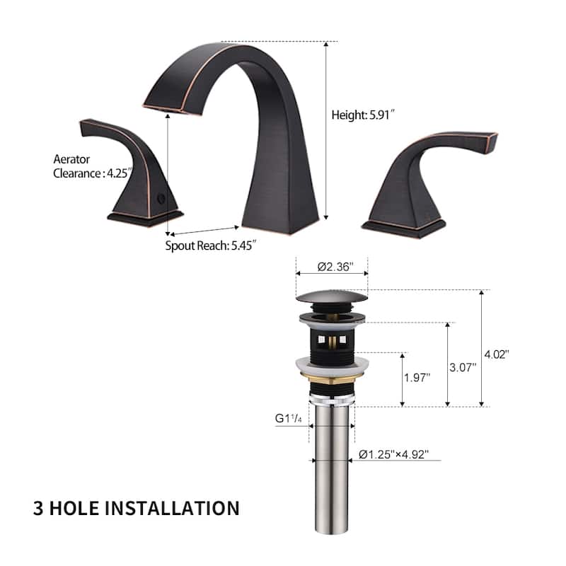 Proox 8 inch Widespread Bathroom Faucet 2 Handle Deck Mounted w/ Drain Assembly